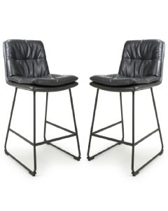 Argyle Dark Grey Leather Effect Fabric Bar Chairs In Pair