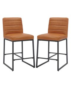 Carlton Light Brown Real Leather Bar Stools In Pair