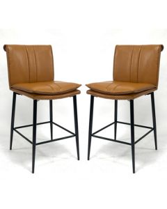 Lansdowne Tan Leather Effect Bar Stools In Pair