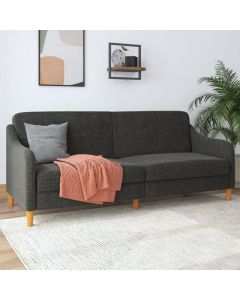 Jasper Linen Fabric Sofa Bed In Grey With Wooden Legs