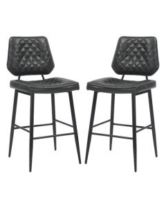 Garrick Black Real Leather Bar Stools In Pair