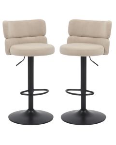 Mason Cream Brushed Velvet Bar Stools With Black Base In Pair