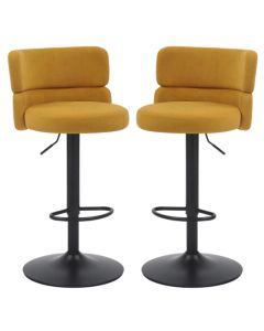 Mason Mustard Brushed Velvet Bar Stools With Black Base In Pair