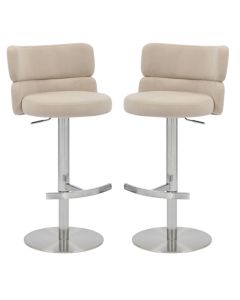Mason Cream Brushed Velvet Bar Stools With Brushed Steel Base In Pair