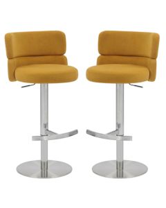 Mason Mustard Brushed Velvet Bar Stools With Brushed Steel Base In Pair