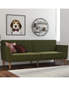 Regal Fabric Sofa Bed In Green With Wooden Legs