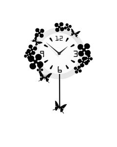 Veskeet Butterfly Pendulum Wall Clock In Black And White