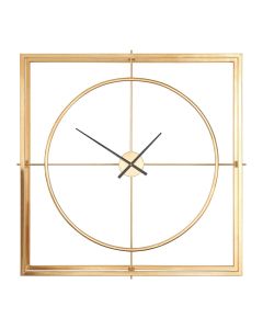 Trinity Square Metal Skeletal Frame Wall Clock In Gold