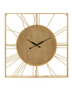 Yaxi Natural Solid Wooden Wall Clock In Gold Frame