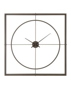 Trinity Square Metal Skeletal Frame Wall Clock In Rustic Copper