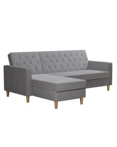 Liberty Fabric Sofa Bed In Light Grey With Oak Legs