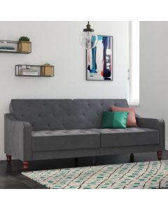 Vintage Velvet Sofa Bed In Grey With Wooden Legs