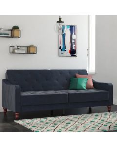 Vintage Velvet Sofa Bed In Blue With Wooden Legs