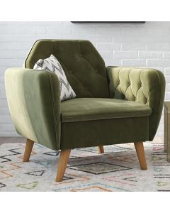 Teresa Velvet Armchair In Green With Wooden Legs