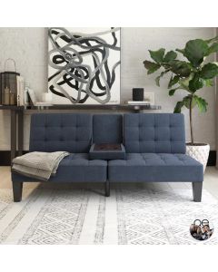 Adalynn Convertible Futon Linen Fabric Sofa Bed In Blue