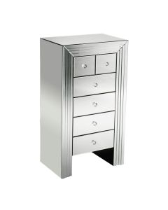 New Line Mirrored Glass Chest Of 6 Drawers In Silver