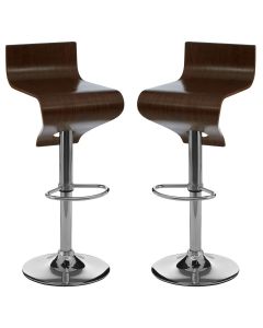 Sotres Walnut Wooden Bar Stools With Chrome Base In Pair