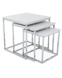 Fulton Nest Of 3 Tables In White With Chrome Frame