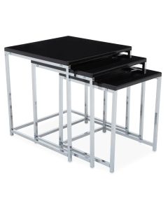 Fulton Nest Of 3 Tables In Black With Chrome Frame