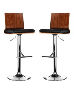 Sotres Black Leather Effect And Walnut Wooden Seat Bar Stools In Pair