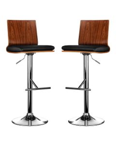 Sotres Black Leather Effect And Walnut Wooden Seat Bar Stools In Pair