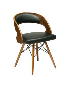 Treko Black Faux Leather Bedroom Chair With Walnut Wooden Legs