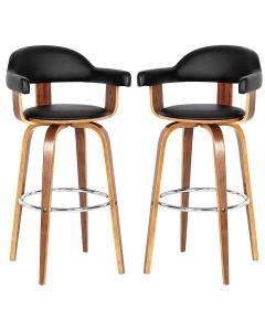 Bohena Rotating Black Faux Leather Bar Chairs With Armrest In Pair
