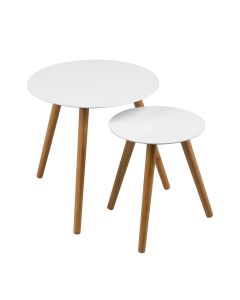 Nostra Round Wooden Nesti Of 2 Tables In White High Gloss
