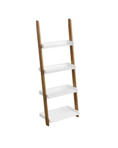 Nostra 4 Tier Wooden Ladder Shelving Unit In White High Gloss And Oak