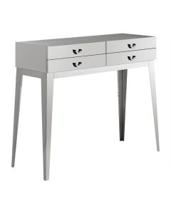 Anaco Wooden Console Table With 4 Drawers In Silver Stainless Steel Legs