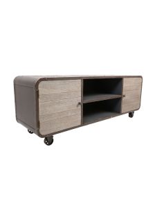 Village Wooden TV Stand In Natural With 2 Doors