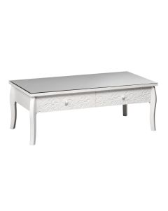 Chamonix Glass Coffee Table In White With Wooden Frame