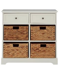 Vermont Wooden Storage Cabinet In Ivory With 2 Drawers 4 Baskets