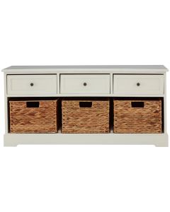 Vermont Wooden Storage Cabinet In Ivory With 3 Drawers 4 Baskets