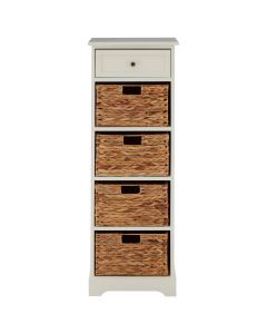 Vermont Wooden Storage Cabinet In Ivory With 1 Drawer 4 Baskets