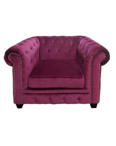 Resende Chesterfield Velvet Upholstered Armchair In Damson