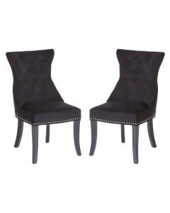 Regents Park Black Velvet Dining Chairs With Birchwood Legs In Pair