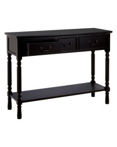 Heritage Wooden Console Table In Vintage Black With 3 Drawers