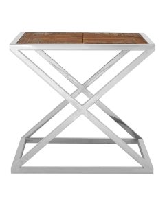 Hudson Wooden Side Table With Criss Cross Stainless Steel Frame