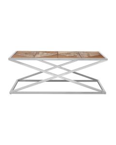 Hudson Wooden Coffee Table With Criss Cross Stainless Steel Frame