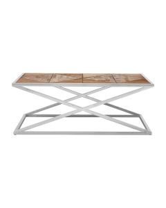 Hudson Wooden Coffee Table With Criss Cross Stainless Steel Frame