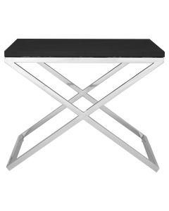 Tribute Leather Effect Top Lamp Table In Black With Stainless Steel Frame