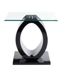 Hagley Square Clear Glass Side Table With Black High Gloss Base