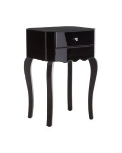 Orchid Mirrored Side Table In Black High Gloss With 1 Drawer