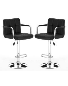 Starz Black Leather Effect Gas-Lift Bar Stools In Pair