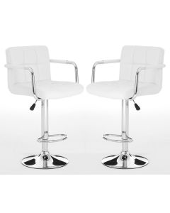 Starz White Leather Effect Gas-Lift Bar Stools In Pair