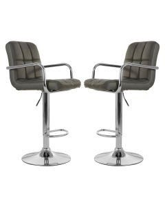 Starz Grey Leather Effect Gas-Lift Bar Stools In Pair