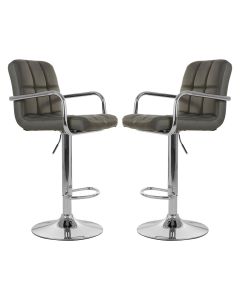 Starz Grey Leather Effect Gas-Lift Bar Stools In Pair