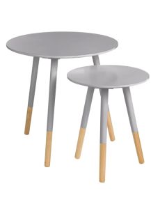 Viborg Round Wooden Set Of 2 Side Tables In Grey