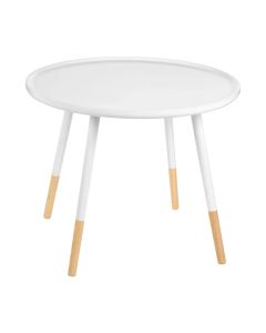 Viborg Large Round Wooden Side Table In White And Natural 